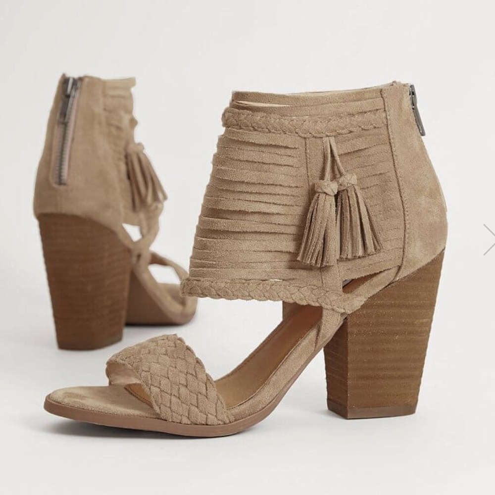 Perfect Nude Strappy Braided Fringe Heeled Sandals - Picture 4 of 4
